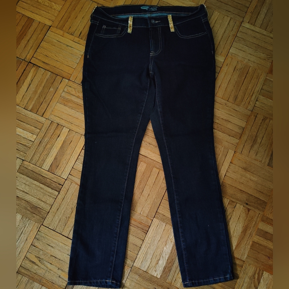 Old Navy Dark Wash Bootcut Jeans With Gold Sequin Embellishments